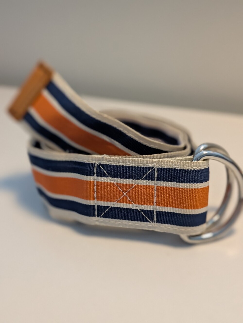 Vineyard Vines Navy & Orange Striped Canvas D-Ring Belt – Size Small
